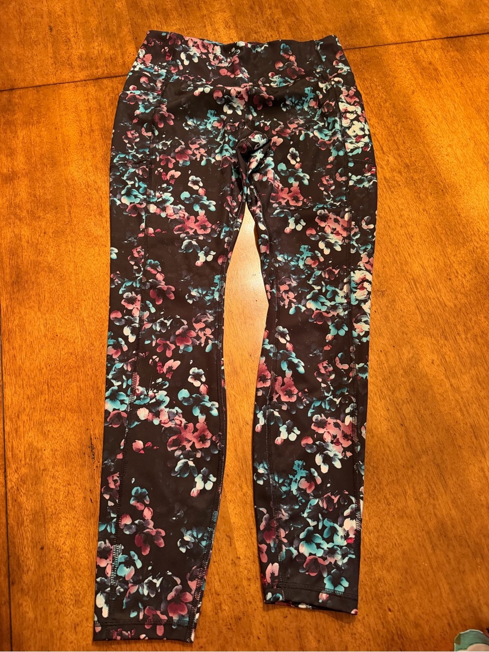 Avia Black Leggings with Pink and Teal Floral Print